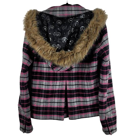 Victoria Secret Pink Plaid Pink/Black/Gray Hooded Jacket M - Picture 2 of 7